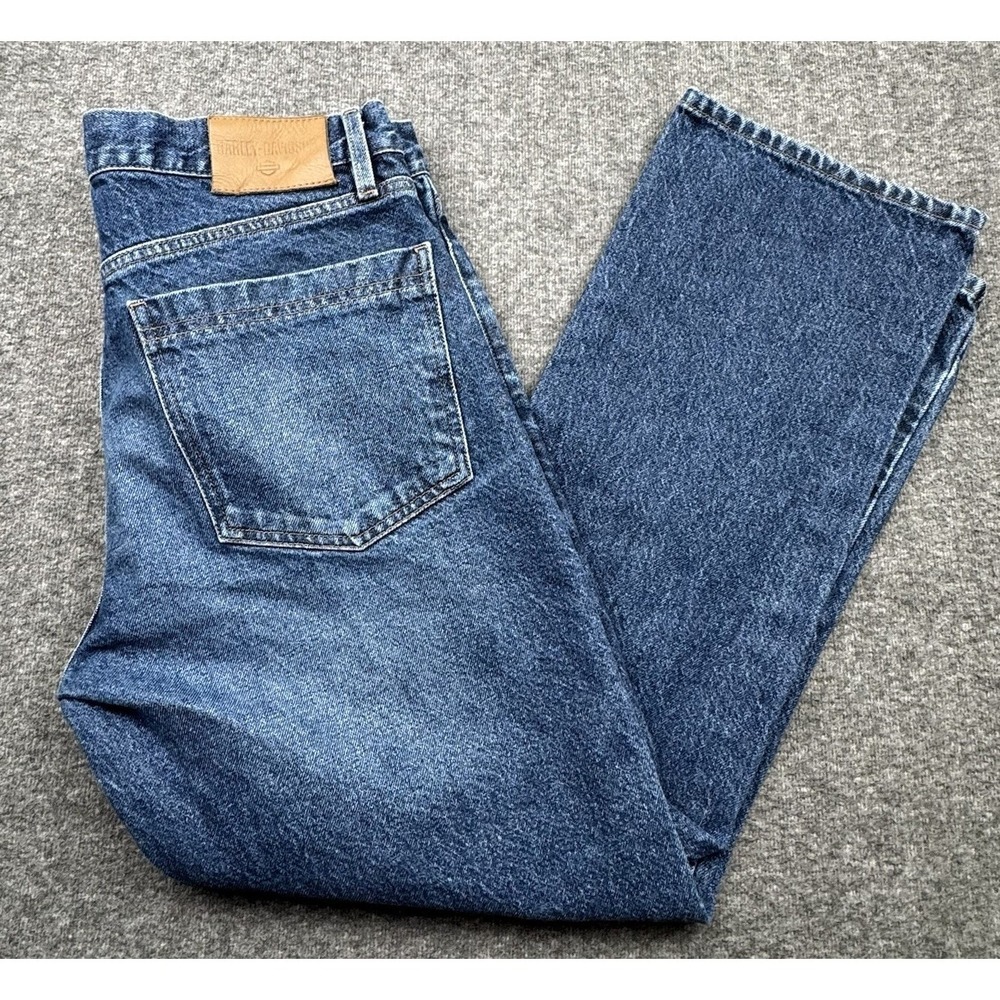 Harley Davidson Blue Jeans H-D‎ Bootcut Biker Moto Denim Mens Sz 36x30 Whiskered